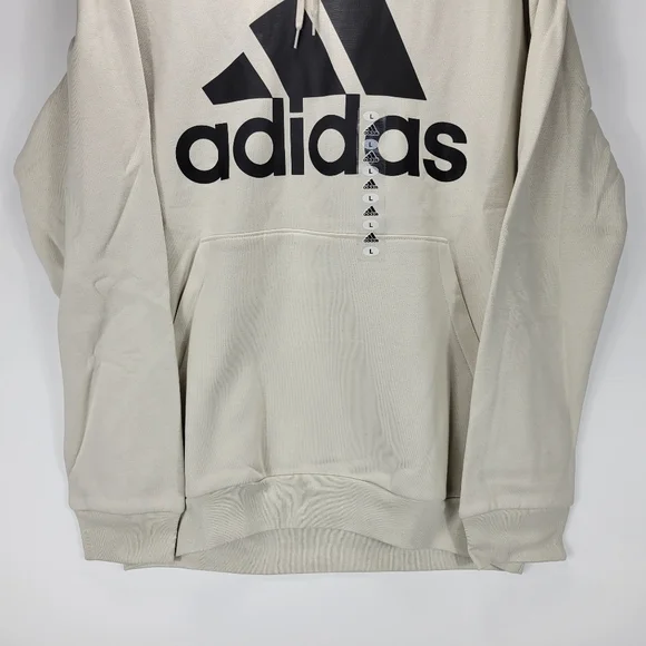 Adidas Athletic Pullover Big Logo Hoodie Sweatshirt Mens Large L Beige JJ3302 - Picture 2 of 11